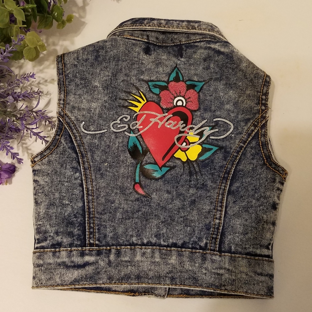 ED Hardy Rose Denim Vest Size 2T
